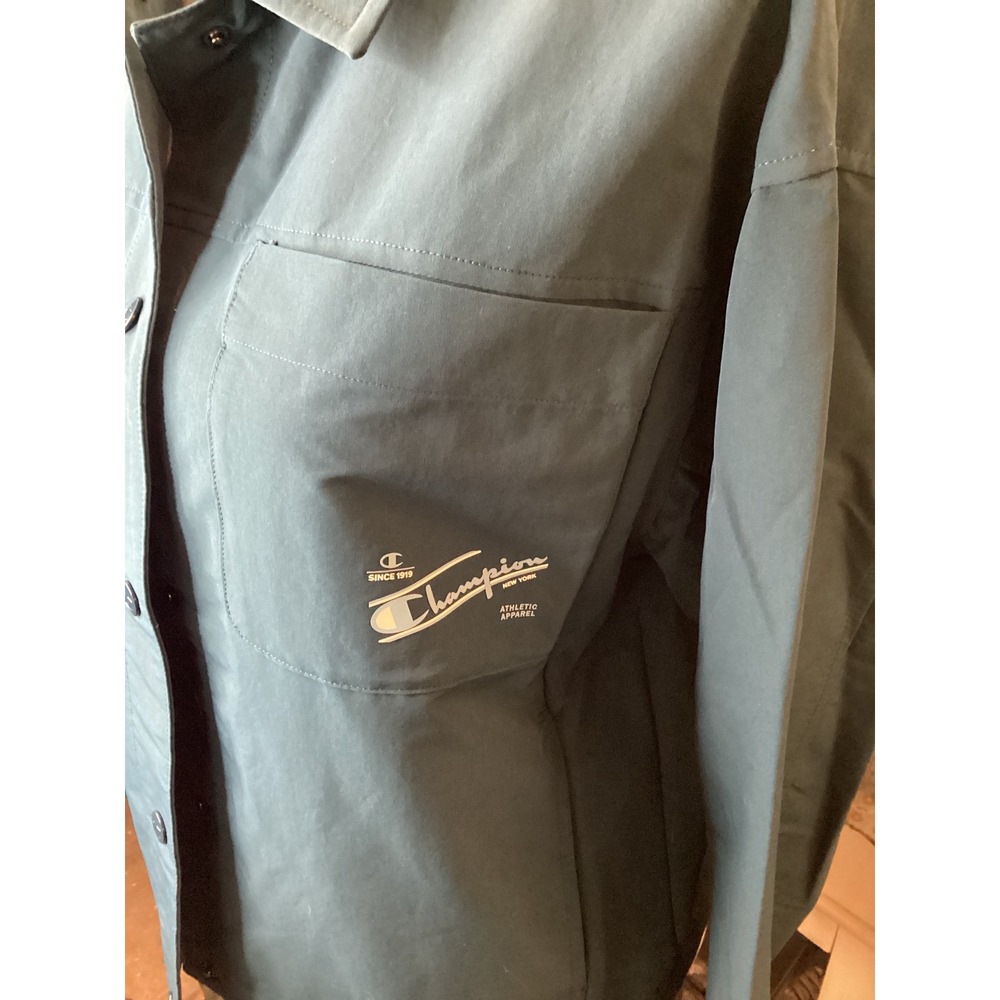 Champion Womens XS Teal Nylon Snap Front Coach Jacket Athletic Apparel Logo - Picture 2 of 7